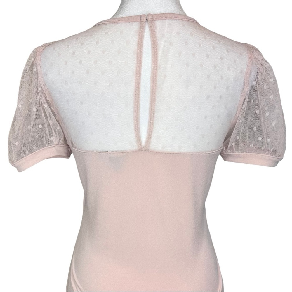 Express Pink Mesh Yoke Dot Sleeve Short Sleeve Top - Picture 5 of 12